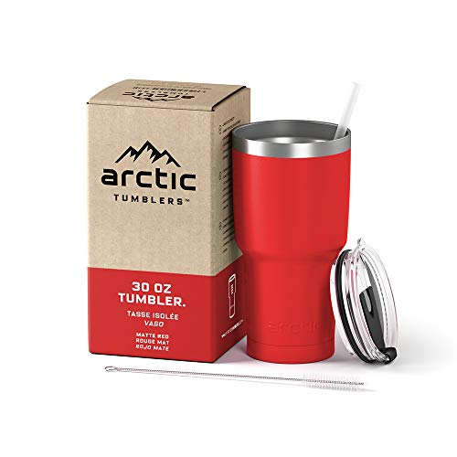 Product Cover Arctic Tumblers Stainless Steel Camping & Travel Tumbler with Splash Proof Lid and Straw, Double Wall Vacuum Insulated, Premium Insulated Thermos - (Matte Red Powder Coat, 30 oz)