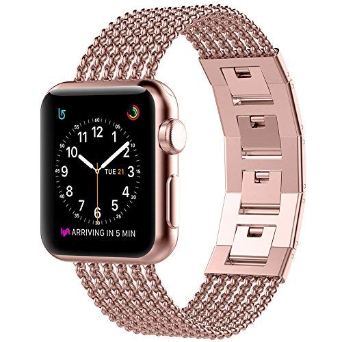 Product Cover Glebo Compatible for Apple Watch Band 38mm Rose Gold, Adjustable Stainless Steel Metal Bracelet Band Replacement Accessories for Apple iWatch Band 38mm Series 3 Series 2 Series 1 Sport and Edition