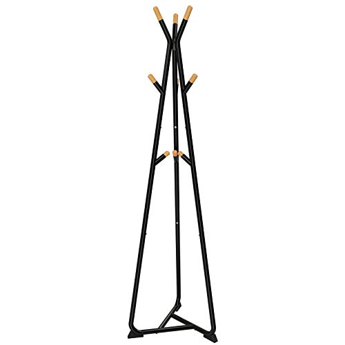 Product Cover SONGMICS Coat Rack Stand, Coat Tree, Hall Tree Free Standing, with 9 Beech Wood Hooks, for Clothes, Hat, Bag, Black, Natural Grain URCR15BY
