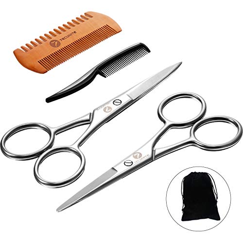 Product Cover TecUnite 4 Pieces Beard Trimming Scissors Set, Grooming Scissors for Men and Mustache Beard Comb Beard Grooming Trim Scissor Kit with Storage Bag