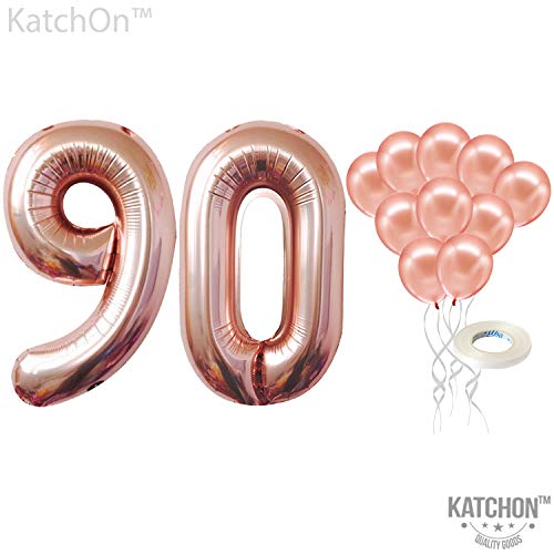 Product Cover Rose Gold Number 90 Balloons - Giant, Pack of 12 | 90th Birthday Balloons Party Decorations Supplies Kit | Number 9 and 0 Balloons | foil Mylar and Latex Balloons | Ninety Year Old