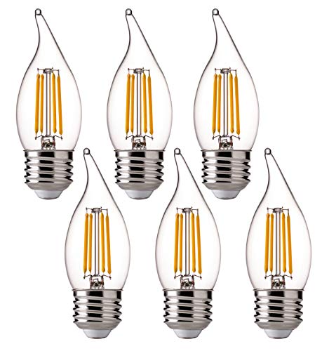Product Cover FLSNT LED 60 Watt Equivalent Chandelier Bulbs, 4.5 Watt Dimmable Filament Clear LED Candelabra Bulbs, E26 Medium Base CA11 LED Candle Bulbs, 2700K Soft White, 6 Pack