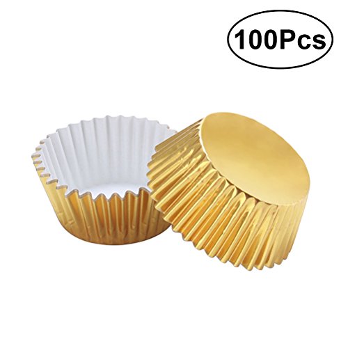 Product Cover ULTNICE 100pcs Gold Foil Cupcake Liners Aluminum Thickened Baking Muffin Paper Cups Cases (Golden)