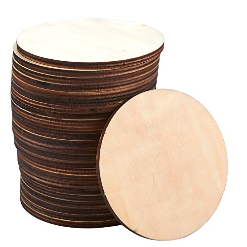 Product Cover Wood Coasters - 24-Pack Round Wooden Drink Coasters, Unfinished Wood Circle Cup Coasters for Home Kitchen, Office Desk, 3.875 Inches Diameter