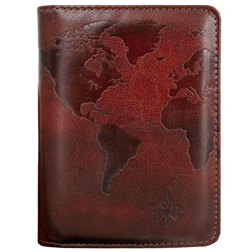 Product Cover Kandouren RFID Blocking Passport Holder Cover Case,travel luggage passport wallet made with Brown Map Crazy Horse PU Leather for Men & Women