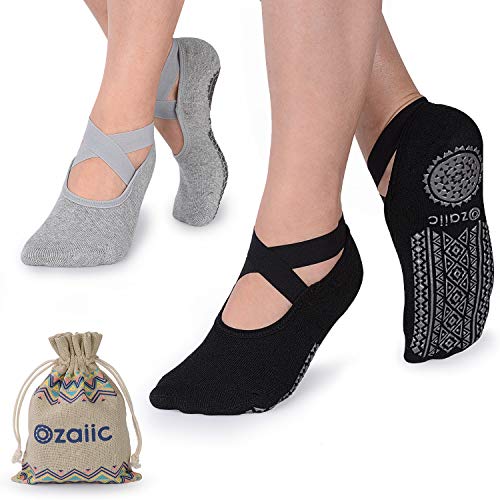 Product Cover Ozaiic Yoga Socks for Women Non-Slip Grips & Straps, Ideal for Pilates, Pure Barre, Ballet, Dance, Barefoot Workout