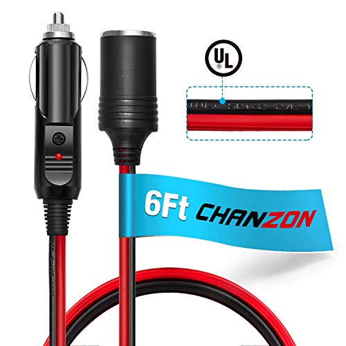 Product Cover [UL Wire]Chanzon Pure Copper 6Ft Cigarette Lighter Extension Cord 12V 16AWG Heavy Duty Cable Fused Auto DC Power Plug 12 24 Volt for Car Tire Inflator Cleaner Male Female Socket Adapter