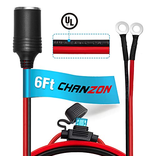 Product Cover [UL Wire]Chanzon Female Cigarette Lighter Outlet 6Ft + Eyelet Terminal Plug Power Supply Cord 12V 16AWG Heavy Duty Cable Accessory 15A Fused DC Power 12 24 Volt Socket for Car Tire Inflator Air Pump