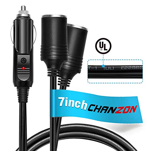 Product Cover [UL Wire] Chanzon Car 2-Socket 12V Splitter Cigarette Lighter 7inch / 18cm 18AWG Power Supply Cord 15A Fused DC Power 12 24 Volt Socket 2 Way Y Adapter 2-Way Extension SPT-1 Charger