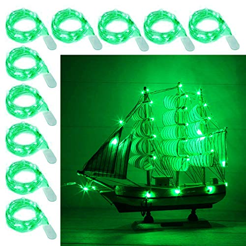 Product Cover [10-Pack] LED String Lights, 6.6FT LED Moon Lights 20 Led Micro Lights On Silver Copper Wire (Batteries Include) for DIY Wedding Centerpiece, Table Decoration, Party (Green)
