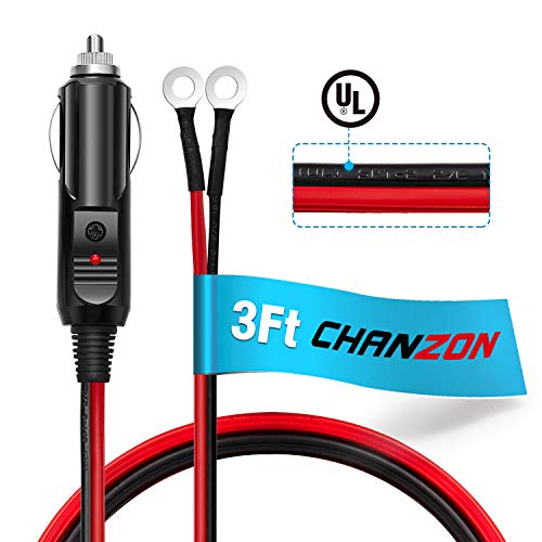 Product Cover [UL Wire]Chanzon 3Ft Male Plug Cigarette Lighter Outlet + Eyelet Terminal Spring Power Supply Cord 12V 16AWG Heavy Duty Cable Fused DC Power 12 24 Volt Socket for Car Inverter Tire Inflator Air Pump