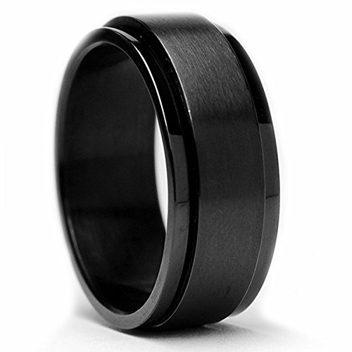 Product Cover Metal Masters Co. Men's 8MM Black Stainless Steel Spinner Ring Sizes 6 to 15