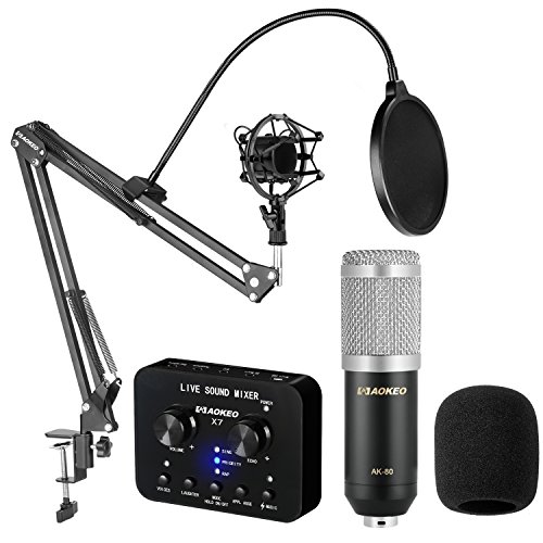 Product Cover Aokeo AK-80 Professional Studio Live Stream Broadcasting Recording Condenser Microphone with AK-35 Suspension Scissor Arm Stand, Shock Mount, Pop Filter, X7 Live Sound Mixer and Mounting Clamp