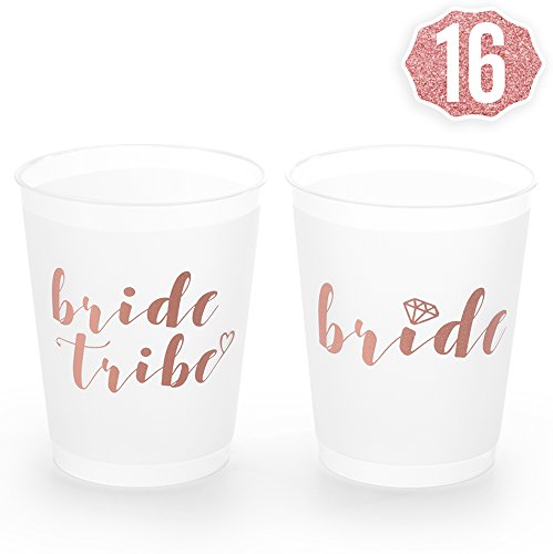 Product Cover xo, Fetti Rose Gold Bachelorette Party Bride Tribe + Bridal Shower Cups w/ 2special Bride Cup - 16 Count, 16 Oz. | Engagement Party Decoration and Bride To Be Gift