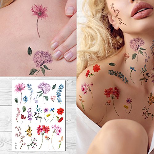Product Cover Supperb Supperb Temporary Tattoos - Watercolor style Handrawn painted flowers floral wildflowers branches leaf herbs Tattoo