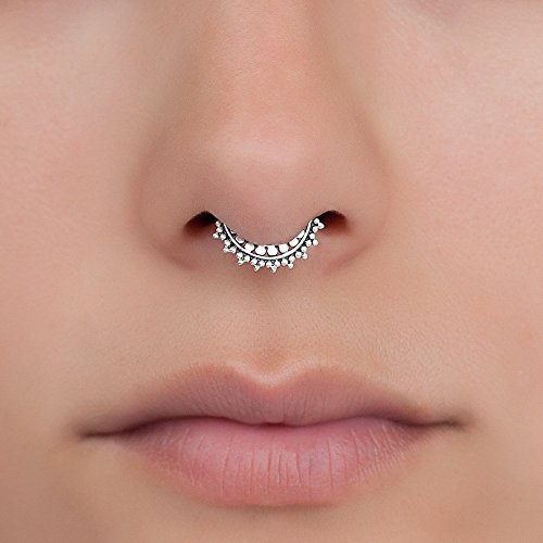 Product Cover Tiny Fake Septum Nose Ring, Sterling Silver Tribal Faux Clip On Non Pierced Septum Cuff, 18g, Handmade Designer Piercing Jewelry