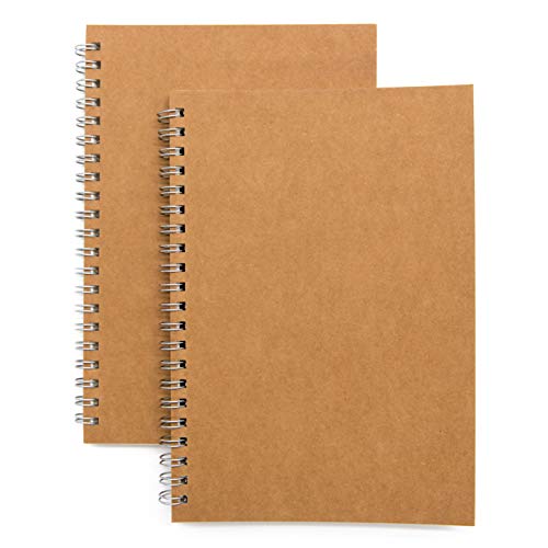 Product Cover Soft Cover Spiral Notebook Journal 2-Pack, Blank Sketch Book Pad, Wirebound Memo Notepads Diary Notebook Planner with Unlined Paper, 100 Pages/ 50 Sheets, 7.5 inch x 5.1 inch (Brown)