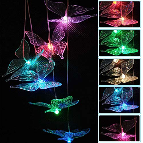 Product Cover Solar Butterfly LED Wind Chimes Outdoor - Waterproof Solar Powered Changing Light Color 6 Butterflies Mobile Romantic Wind-Bell for Home, Xmas Mom Gifts, Party, Festival Decor, Night Garden Decoration