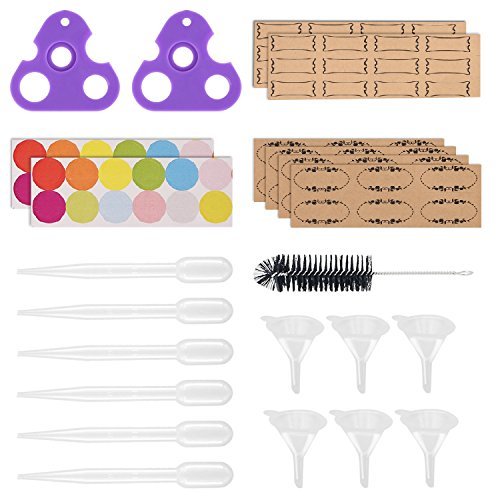 Product Cover essential oil opener essential oil key tools set for glass roll on bottles, remove roller bottles caps and roller balls easily, includes 72 labels, 2 openers, 6 droppers, 6 funnels and brush,nice gift