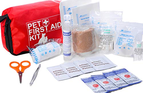 Product Cover Pet First Aid Kit Dog - Vet Approved and is Perfect for Bleeding Nails, Clean, Dress Wounds. Self Adhering Bandage Will Not Stick to Hair. Hiking Dog First Aid Kit for Backpacking, Camping, Travel