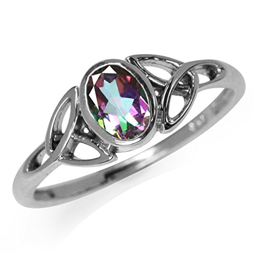 Product Cover Silvershake Mystic Fire Topaz White Gold Plated 925 Sterling Silver Triquetra Celtic Knot Ring
