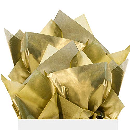 Product Cover UNIQOOO 60 Sheets Premium Metallic Gold Foil Gift Tissue Paper Wrapping Sheet Bulk,20X26 Inch,100% Recyclable,for Christmas Birthday Party Wrap,Fringes,Shredded Fill,Piñata,Pompom,Confetti,Wine Gifts