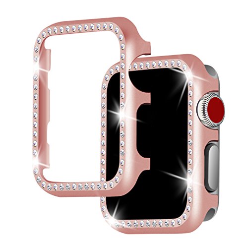 Product Cover Falandi For Apple Watch Case 38mm, Apple Watch Face Case with Bling Crystal Diamonds Plate iWatch Case cover Protective Frame for Apple Watch Series 3/2/1 (Rose Gold-Diamond, 38mm)