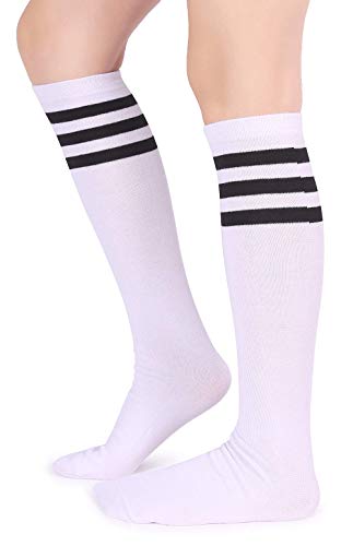 Product Cover Pareberry Unisex Triple Stripes Soft Cotton Knee High Tube Socks (White/Black)