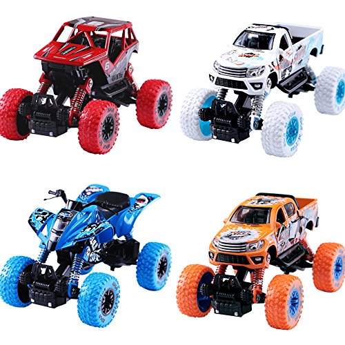 Product Cover iPlay, iLearn Monster Truck Toys Set, Large Pull Back Play Vehicles, Friction Powered, Big Wheels Cars Model, Learning Gift for Age 3, 4, 5, 6, 7 Year Olds Boys, Girls, Little Kids