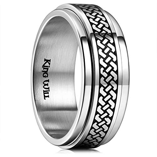 Product Cover King Will Intertwine 8mm Mens Stainless Steel Wedding Ring Spinner Statement Band Knot Design High Polished
