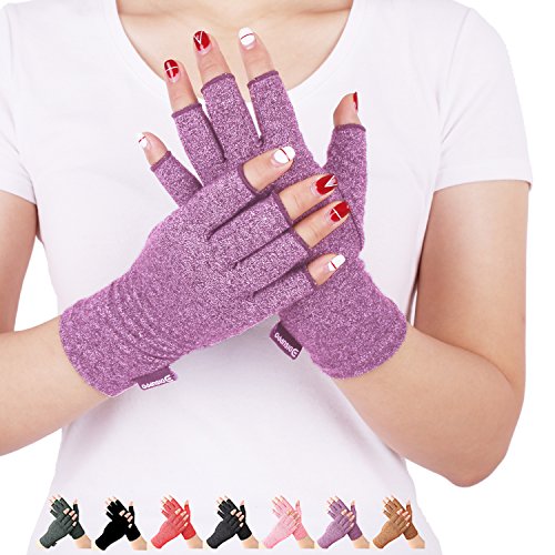 Product Cover Arthritis Compression Gloves Relieve Pain from Rheumatoid, RSI,Carpal Tunnel, Hand Gloves Fingerless for Computer Typing and Dailywork, Support for Hands and Joints (Purple, Medium)