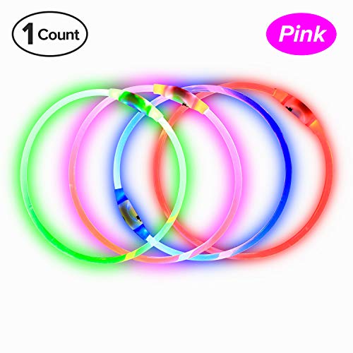 Product Cover BSeen LED Dog Collar, USB Rechargeable, Glowing pet Dog Collar for Night Safety, Fashion Light up Collar for Small Medium Large Dogs (Candy Pink)