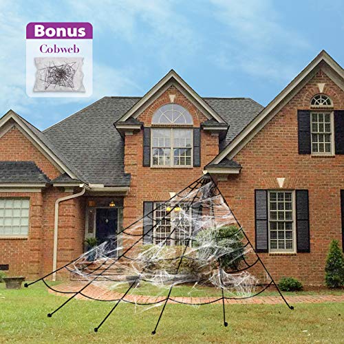 Product Cover Pawliss Halloween Decorations, Giant Dense Spider Web with Super Stretch Cobweb Set, Outdoor Yard Decor, Black, 16 feet