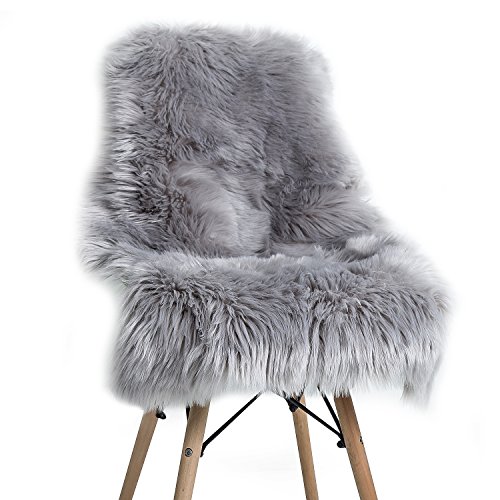 Product Cover YOH Soft Faux Sheepskin Chair Cover Seat Cushion, Modern Imitation Sheepskin Plush Carpets Fluffy Shaggy Area Rugs for Home Decor Mat 23.6 X 35.4 Inches (Grey)