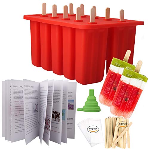 Product Cover Homemade Popsicle Molds Shapes, Food Grade Silicone Frozen Ice Popsicle Maker BPA-Free, with 50 Popsicle Sticks 50 Popsicle Bags Silicone Funnel and Ice Pop Recipe Book