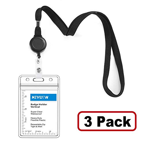 Product Cover KEYLION Cruise Lanyard with ID Holder Sets (Black,3 Pack)- Flat ID Lanyard with Retractable Badge Reel & Heavy Duty Clear Vertical ID Card Name Badge Holder
