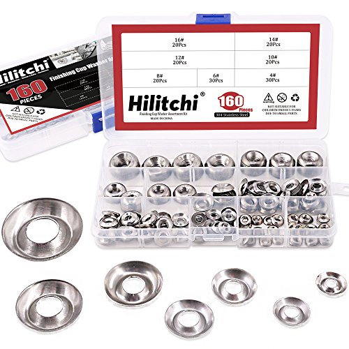Product Cover Hilitchi 304 Stainless Steel [#4 - #16] Finishing Cup Countersunk Washer Assortment Set - 160 Pieces