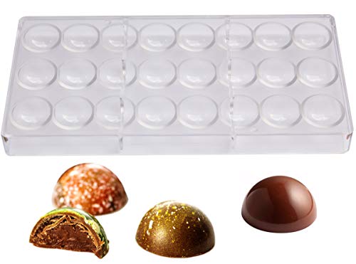 Product Cover Polycarbonate Chocolate Mold by NuEmporia for Pralines, Truffles, Sweets, Candies, Bonbons. 24 pcs Semi-Sphere Shape. Food Safe, BPA-Free Polycarbonate Plastic. Easy To Release and To Clean