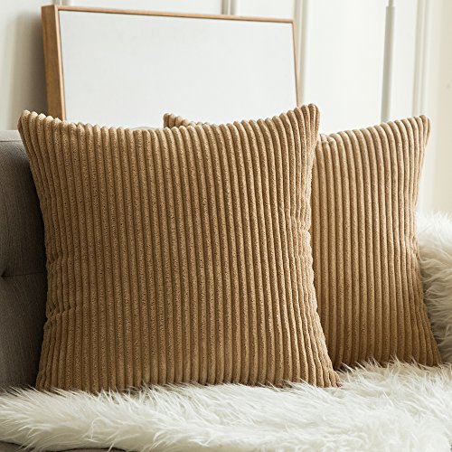 Product Cover MIULEE Pack of 2, Corduroy Soft Soild Decorative Square Throw Pillow Covers Set Cushion Cases Pillowcases for Sofa Bedroom Car 18 x 18 Inch 45 x 45 cm