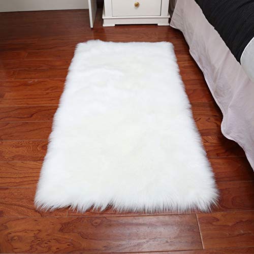Product Cover YOH Modern Imitation Sheepskin Plush Carpets Fluffy Shaggy Area Rugs for Bedroom Living Room Kids Room Home Decor Super Soft Mat, 2ft x 3ft White