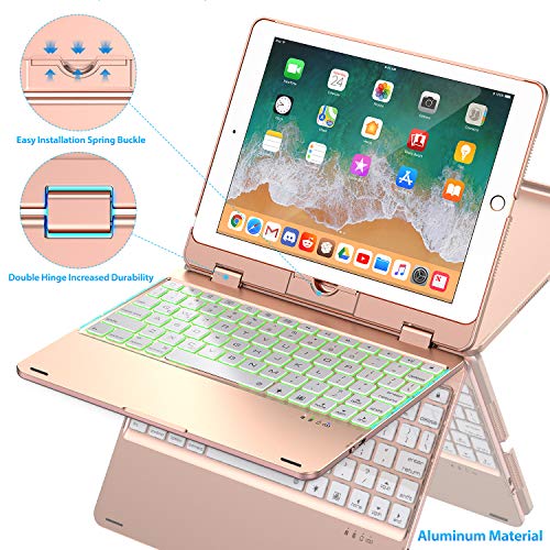 Product Cover Phixnozar F1 Keyboard Case Compatible with iPad 2018 (6th Gen)/2017 (5th Gen)/Pro 9.7/Air 2 & 1 | Double-Rotating Hinge & Aluminum Keyboard/Case | Colorful Backlit Keys & Long Working Time (Rose Gold)