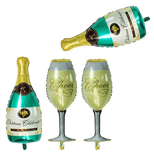 Product Cover GOER 4 Pcs Champagne Bottle and Wine Goblet Glass Foil Balloons,40 inch Helium Balloons for Birthday Bridal Shower Bachelorette New Years Eve Festival Celebrations Party Supplies