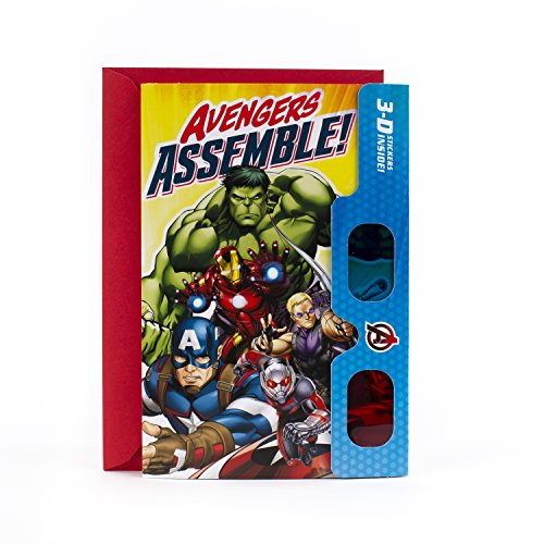 Product Cover Hallmark Avengers Birthday Card with 3D Stickers and Glasses (Avengers Assemble!)