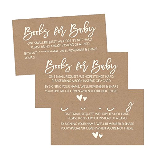 Product Cover 25 Rustic Books For Baby Request Insert Card For Girl or Boy Kraft Baby Shower Invitations or invites Cute Bring A Book Instead of A Card Theme For Gender Reveal Party Story Games, Business Card Sized
