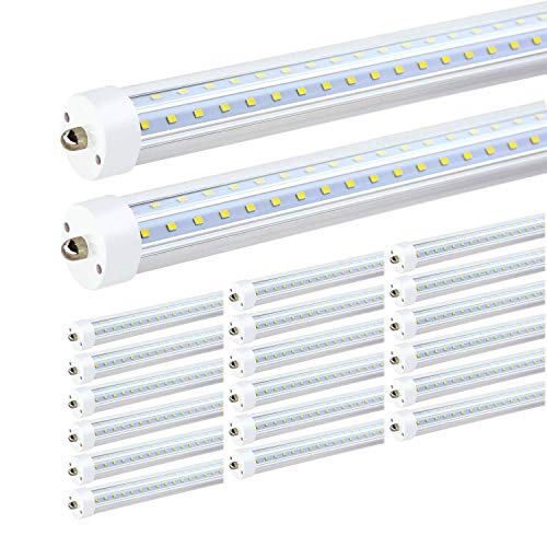 Product Cover JESLED T8/T10/T12 8FT LED Tube Light, Single Pin FA8 Base, 50W 6000LM 5000K Daylight White, 270 Degree V Shaped LED Fluorescent Bulb (130W Replacement), Clear Cover, Dual-Ended Power (20-Pack)
