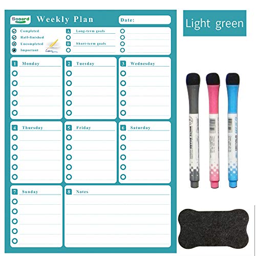 Product Cover Magnetic Dry Erase Weekly Calendar for Refrigerator,Sooard Daily Organization to Do List A3 Size Sheet with Eraser & Markers (603)