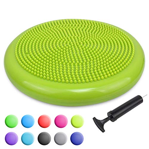 Product Cover Trideer Inflated Stability Wobble Cushion with Pump, Extra Thick Core Balance Disc, Kids Wiggle Seat, Sensory Cushion for Elementary School Chair (Office & Home & Classroom) (34cm New Yellow Green)