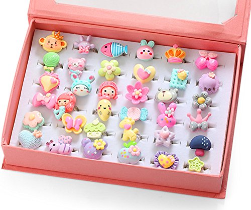 Product Cover PinkSheep Little Girl Jewel Rings in Box, Adjustable, No Duplication, Girl Pretend Play and Dress Up Rings (36 Fashion Ring)