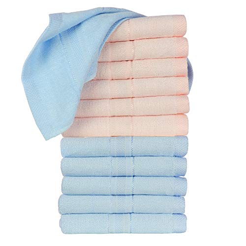 Product Cover Bamsilk Bamboo Washcloths- Extra Soft for Baby, Large Size 13 inches by 13 inches, 12 Pack 2 Color (6 Blue and 6 Pink)