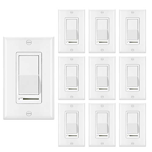 Product Cover [10 Pack] BESTTEN Dimmer Light Switch, Single-Pole or 3-Way, 120V, Compatible with Dimmable LED, CFL, Incandescent and Halogen Bulbs, Decorator Wall Plate Included, UL Listed, White